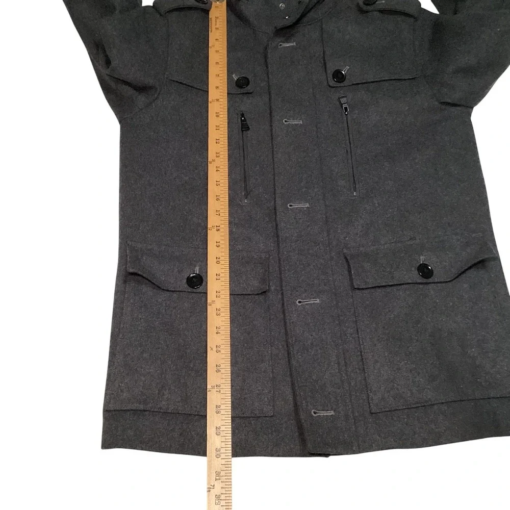 Express Mens Heather Grey Wool Blend Field Jacket Hooded Coat 37F3440 Size M
